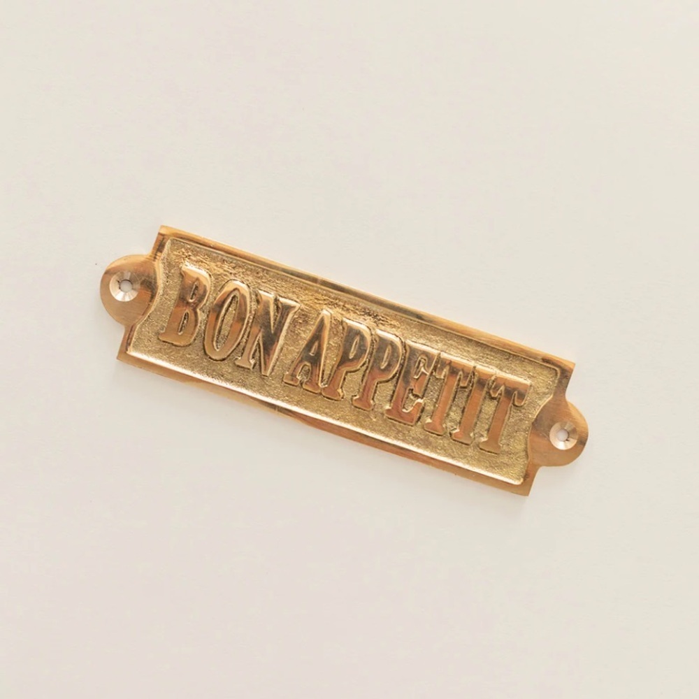 JARDINES DOMAINE Brass Bon Appetit Wall Plaque NEW WITH TAGS